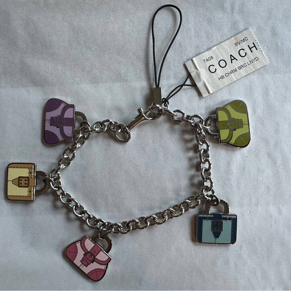 Coach Silver Chain Bracelet with Multicolor Bag Charms
